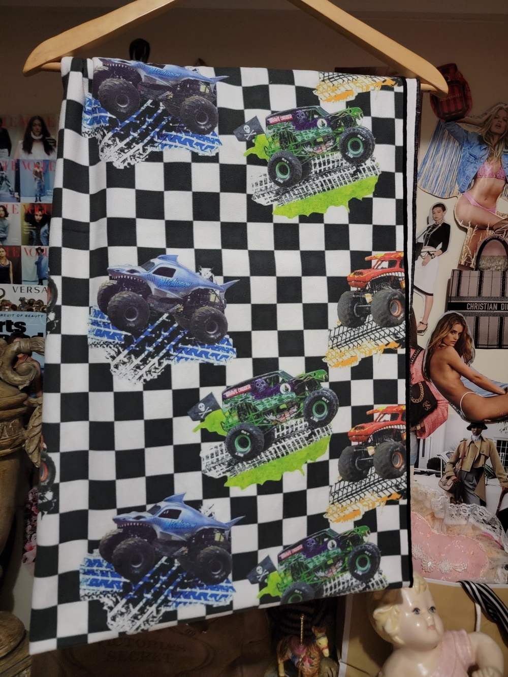 Monster Jam Monster Truck Checkered Flag Beach Towel